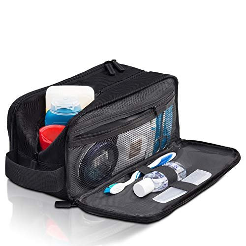 A black bag containing men dental care kits