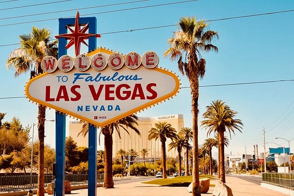 Las Vegas welcome sign on the road