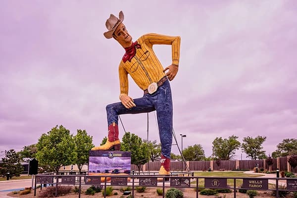 A tall sculpture of Tex Randall