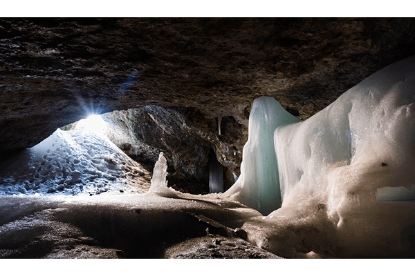 A cave with ice structures