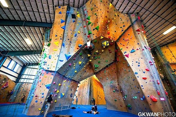 a 45 foot tall indoor climbing rock wall in Hadley
