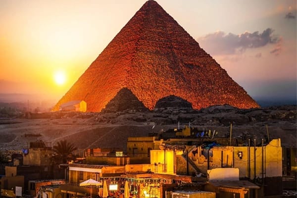 The Giza pyramids in Egypt over sunset