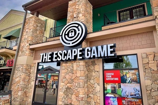 The Escape Game building with the huge sign in front of the building.