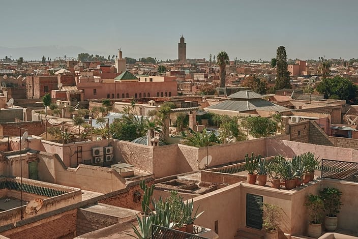 A city in Morocco with groups of brown houses joined together